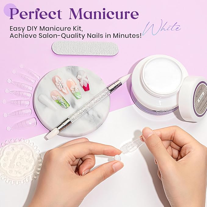 MIZHSE Solid Builder Gel for Nails, 60g White 3D Gel Nail Art Sculpting Non-Sticky Carving Hard Extension Soak Off UV LED for Salon Manicure Home DIY