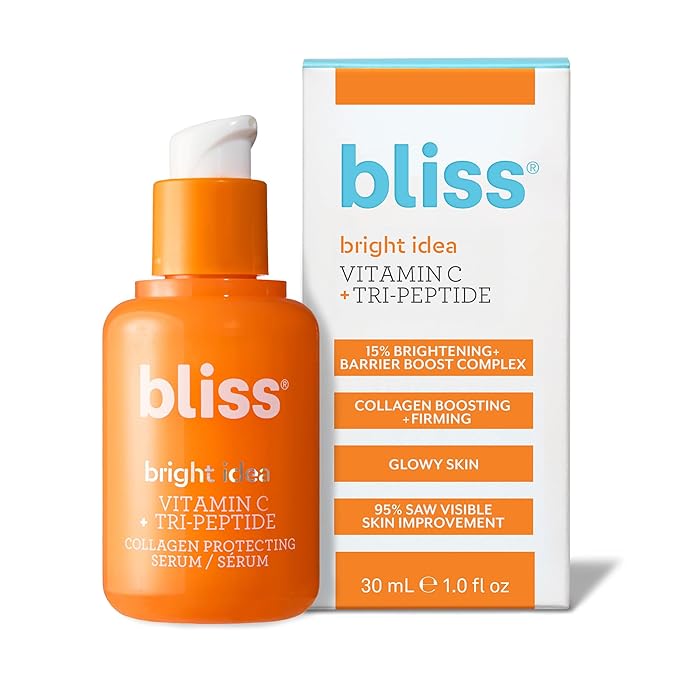 Bliss Vitamin C + Tri-Peptide Bright Idea Serum – 15% Brightening + Barrier Boost Complex for Radiant, Firm Skin – Anti-Aging Face Serum Boosts Collagen & Elasticity - 1 fl oz