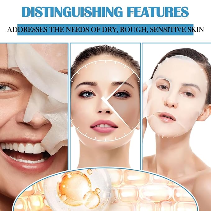 3 Pack Collagen Face Sheets Mask,Hydrating Face Masks Skincare,Moisturizing Facial Masks for Women and Men,Overnight Face Mask Skin Care for All Skin Types