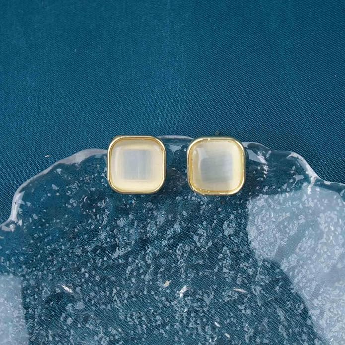 Vintage Square Opal Earrings Opal Square Stud Earrings Moonstone Stud Earrings Geometric Square Earrings Jewelry for Women