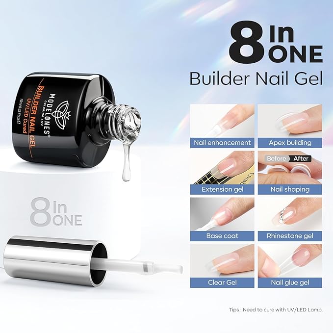 modelones Nail Dehydrator and Primer & Builder Nail Gel, 3Pcs Prep Dehydrate & Bond Primer Clear Gel Builder Polish Base Coat for Strengthener Apex Building, LED Lamp Cured 10ml Home DIY Salon