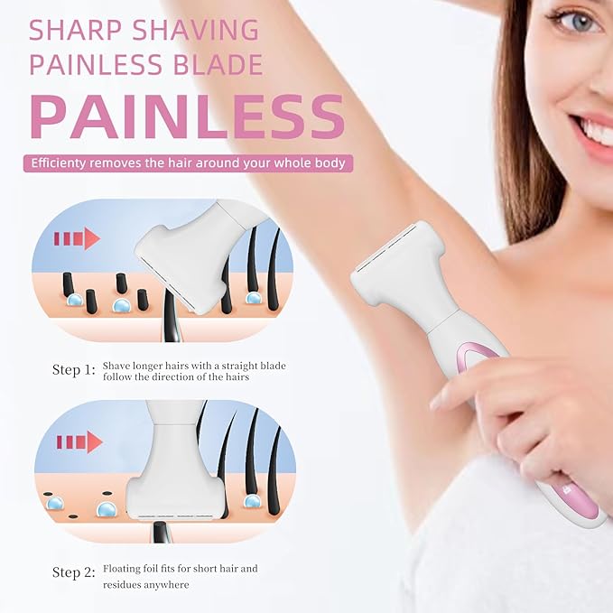 RUIM Electric Razors for Women, 4-in-1 Painless Bikini Trimmers with LED Display, Rechargeable Wet/Dry Body Razors for Arms, Legs, Pubic Hair, Face