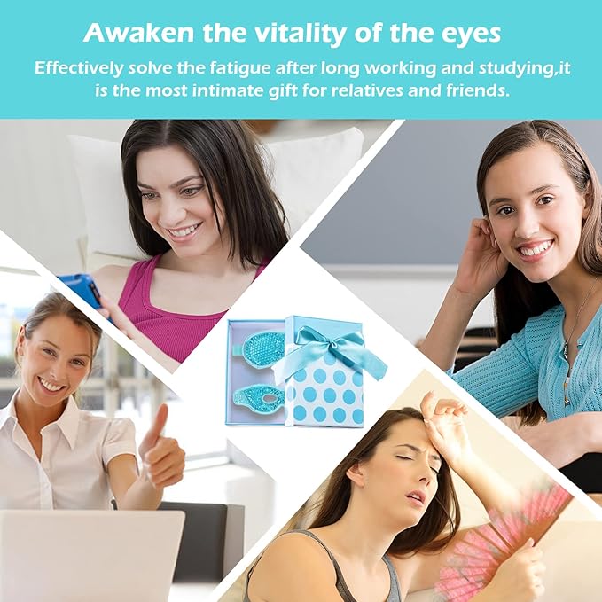 Permotary 2PCS Ice Gel Eye Mask Hot Cold Therapy Cooling Gel Beads Eye Mask,Reusable Hot Cold Compress Ice Eye Pack for Puffiness/Dark Circles/Eye Bags/Dry Eyes/Headaches/Migraines/Stress Relief