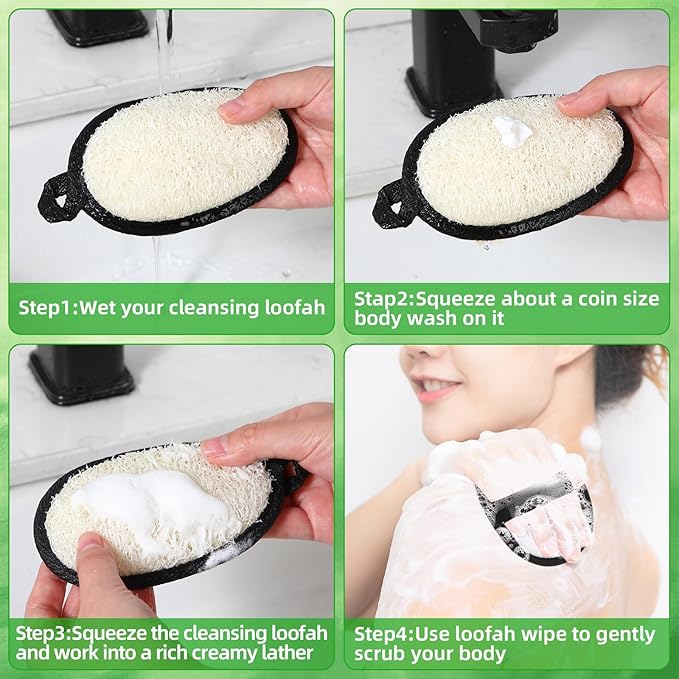 Boao 24 Pcs Loofah Pack Loofah Pads Bulk for Facial Exfoliating Body Bath Shower Mini Sponge Pads Natural Scrubber Brush for Men Women Spa and Travel(Black)