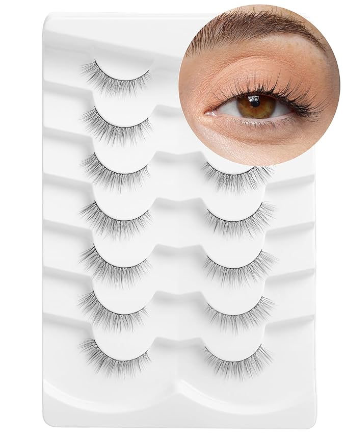 Onlyall Natural Lashes Wispy Lashes Natural Look False Eyelashes Natural Flared Eyelashes False Eye Lashes Soft Fluffy Lashes 7 Pairs DK32, Black