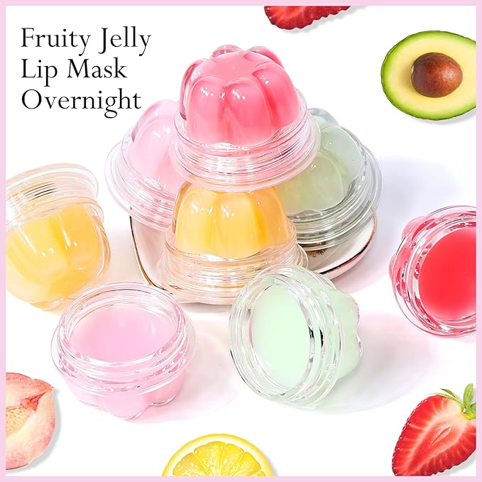 2Pc Jelly Lip Mask Overnight,Fruity Peach Lip Sleeping Mask Day Night Repair Kawaii Lip Balm Hydrate Plump Dry Lip Scrubs Exfoliator,Lip Care Lip Moisturizer with Collagen-Peach