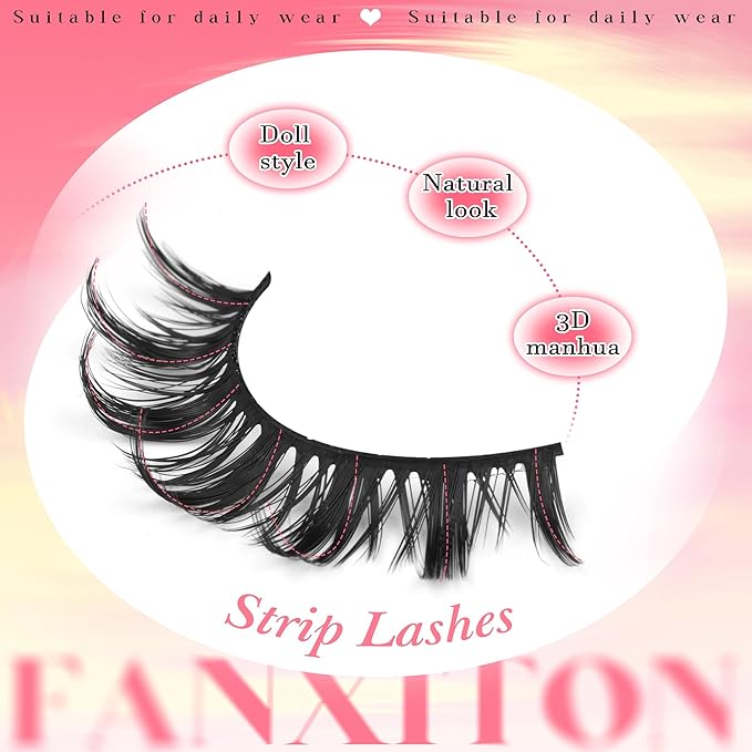 False Eyelashes Manga Lashes 10 Pairs False Eyelashes Japanese Style D Anime Lashes Natural Cosplay Lashes Natural Look 15 MM Wispy Faux Mink Lashes Full Strip Doll Lashes by FANXITON