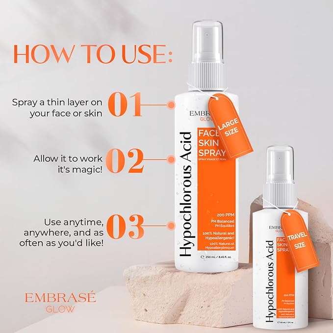 Hypochlorous Acid Spray for Face 0.02% - Cleansing Hypochlorous Solution - All Natural Face and Skin Spray (250ml)