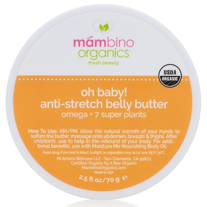 Mambino Organics Oh Baby! Belly Butter – Organic Stretch Mark Cream for Pregnancy with Dutch Shea & Cocoa Butter – Vitamins, Omegas for Elasticity – Vegan Cruelty-Free Maternity Care, 4 fl oz