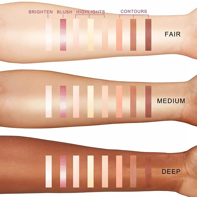 Youngfocus Cosmetics Cream Contour Best 8 Colors Contouring Foundation - Highlighting Makeup Kit/Concealer Palette - Vegan, Cruelty Free and Hypoallergenic - Instruction Manual（Face Blushes）