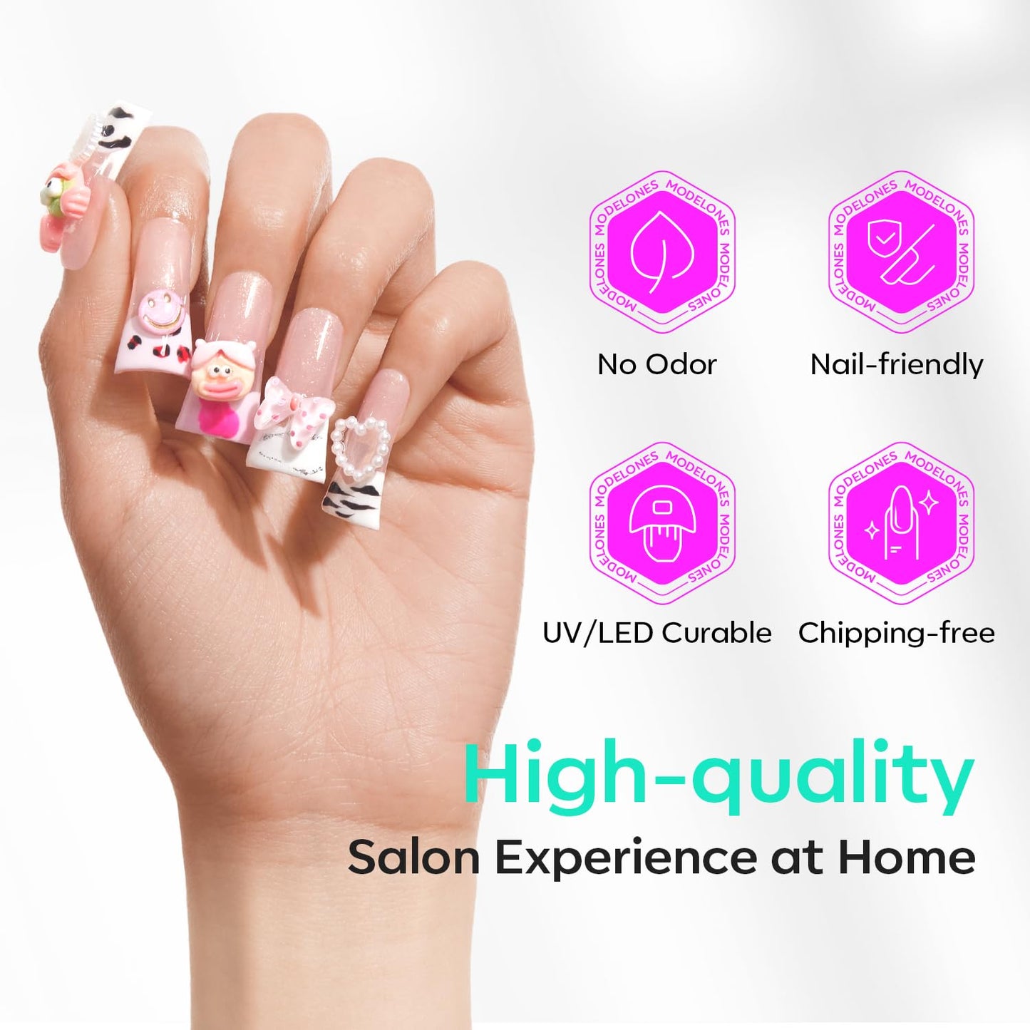 modelones Duck Nail Tips, Short Flare Pre-Shape Half Cover Soft Gel Tips Wide Style Acrylic Fake Nails False Clear Press on Extension Gel Kit Manicure DIY at Home 216PCS 12Sizes