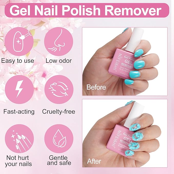 Gel Nail Polish Remover, (2PCS) Gel Polish Remover Kit, Professional Removes Soak-Off and UV Art Nail Lacquer in 3-5Mins, Don't Hurt Your Nails - 15Ml