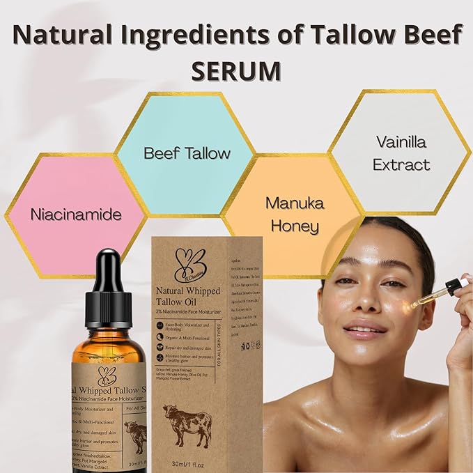 Niacinamide Serum for Face - Beef Tallow Face Serum B3 – Natural Moisturizer for Dry & Sensitive Skin – Anti-Aging, Hydrating & Repairing – Grass-Fed Tallow Skincare