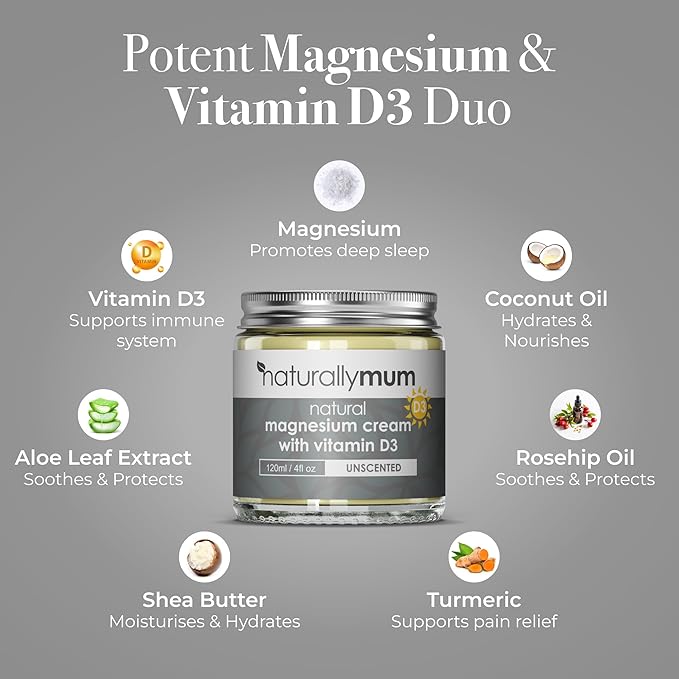 Magnesium Cream with Vitamin D3 [4 Fl Oz] - Magnesium Calm Cream and Vitamin D Lotion - Magnesium D3 Cream - Calming Cream Magnesium and Vitamin D - Turmeric & Arnica Cream - Unscented