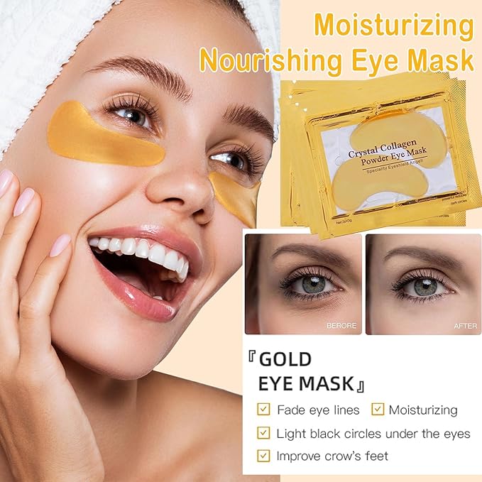 30 Pairs Cherry Lip Masks & 24K Gold Under Eye Patches, Gel Crystal Collagen Lip & Eye Patches for Puffy Eyes, Effectively Moisturizing Nourishes Lip & Eye Skin for Reducing Fine Lines & Dark Circle