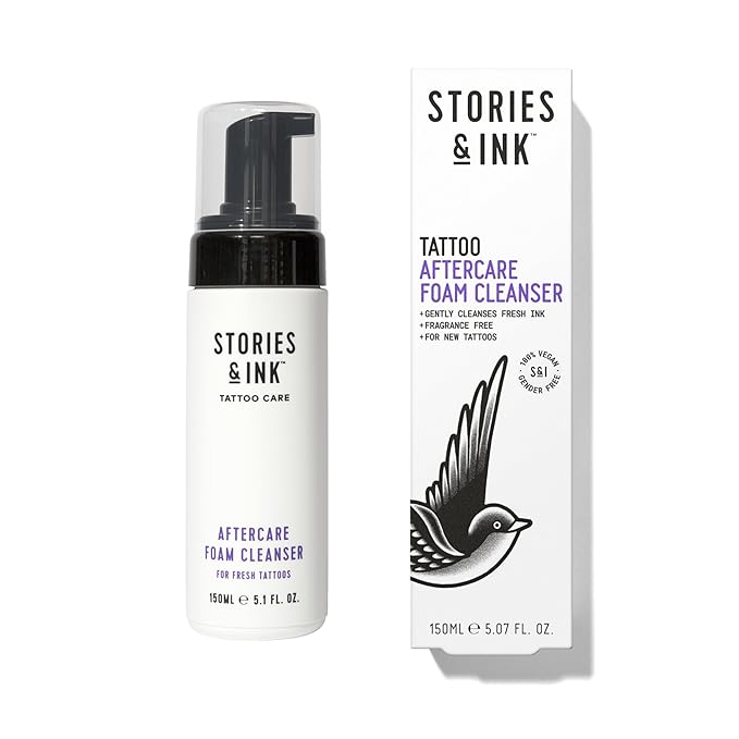 Stories & Ink Tattoo Care | AFTERCARE FOAM CLEANSER for fresh tattoos - For Fresh Tattoos, Soothes Skin, Ultra Gentle Soap, Sulfate Free, Fragrance-free, Vegan & Cruelty-free, 150 mL / 5.1 Fl Oz