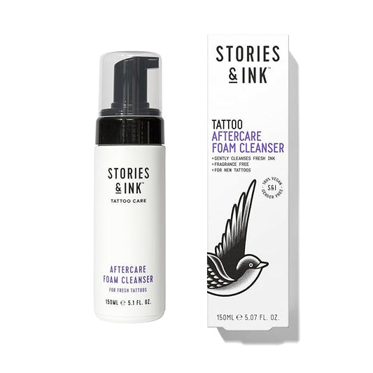 Stories & Ink Tattoo Care | AFTERCARE FOAM CLEANSER for fresh tattoos - For Fresh Tattoos, Soothes Skin, Ultra Gentle Soap, Sulfate Free, Fragrance-free, Vegan & Cruelty-free, 150 mL / 5.1 Fl Oz