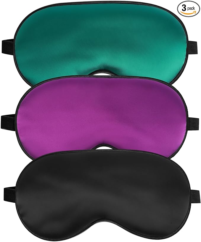 Sleep Mask, Silk Eye Mask for Sleeping with Adjustable Strap, Blindfold Eyeshade for Men & Women, Comfortable & Soft Eye Cover Eyeshade for Night Sleep (Black, Green, Purple)