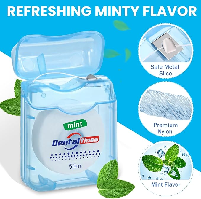 Geiserailie 72 Pack Dental Floss Bulk Mint Flavored 50m Each Travel Dental Floss Waxed Oral Care for Teeth and Gum Protection(Multicolor)