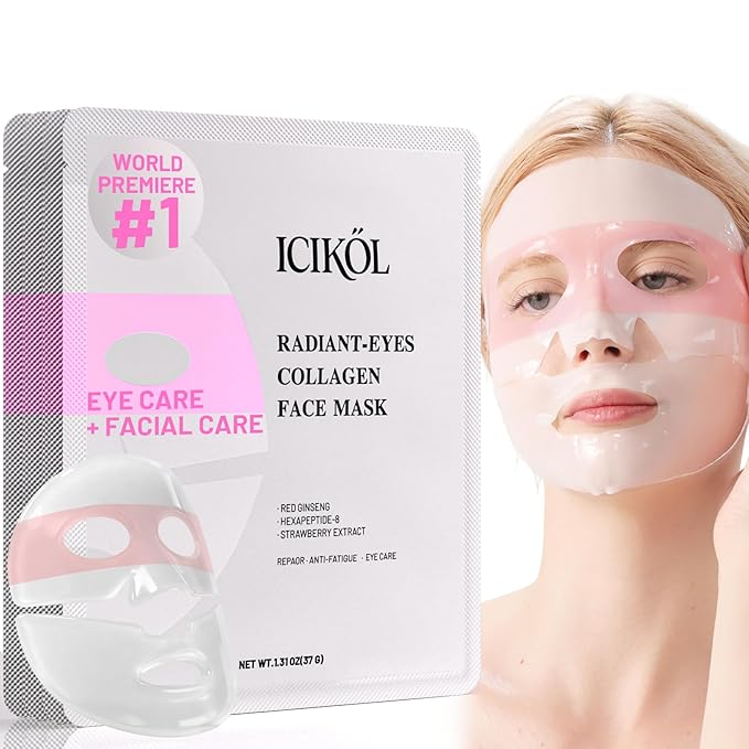Vital-Eyes Collagen Face Mask - Firming Eye Patch & Hydrating Sheet Masks in One with Ginseng Extract, Retinol & Peptides - Overnight Facial Masks for Women Skin Care - Wrinkle & Dry Skin, 4EA