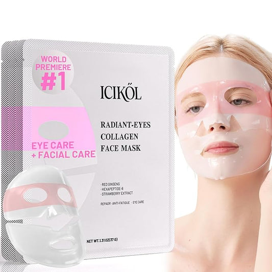 Vital-Eyes Collagen Face Mask - Firming Eye Patch & Hydrating Sheet Masks in One with Ginseng Extract, Retinol & Peptides - Overnight Facial Masks for Women Skin Care - Wrinkle & Dry Skin, 4EA