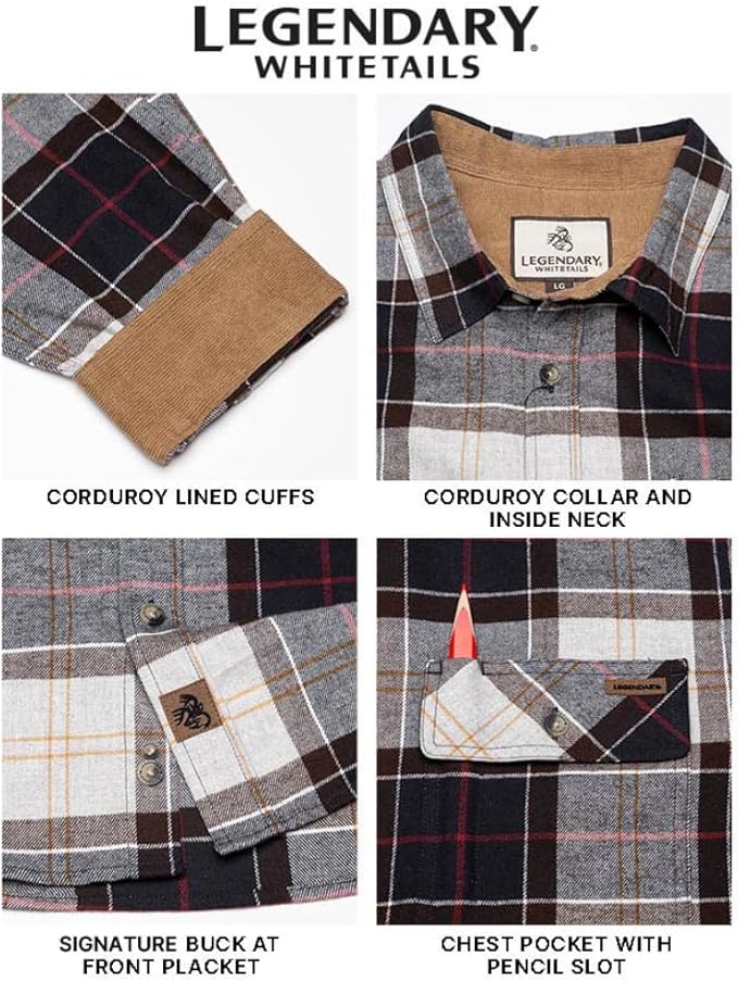 Legendary Whitetails Men's Flannel Shirt Long Sleeve Button Down 100% Cotton