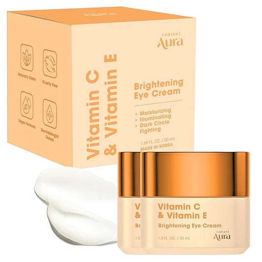 Vitamin C & Vitamin E Under Eye Cream – Anti Aging Treatment For Dark Circles, Puffiness & Fine Lines, Firms And Hydrates Tired Eyes – Dermatologist Tested, Korean Skin Care – Pack of 2