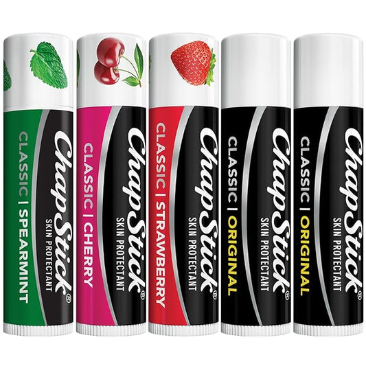 ChapStick Lip Care Bundle – Classic Collection 3-Pack with Spearmint, Cherry & Strawberry ChapStick + Classic Original Lip Balm, 0.15 Oz Ea (5 Piece Set)