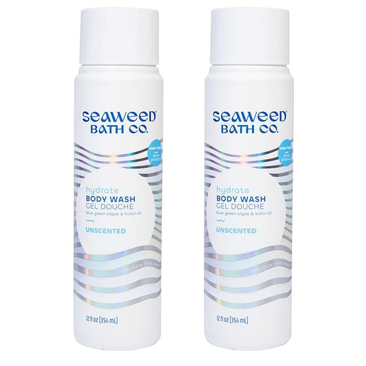 Seaweed Bath Co. Hydrate Body Wash - Unscented | Foaming Shower Gel Cleanser with Natural Ingredients | Fragrance Free and Gentle | Good For Sensitive Skin | 12 oz (Pack of 2)