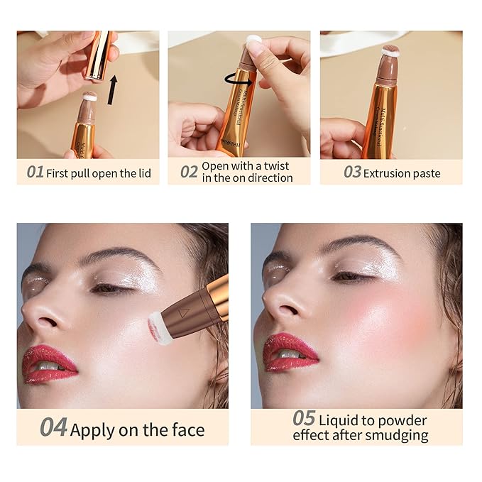 Liquid Blush Beauty Stick, Matte Face Blush with Cushion Applicator Easy to Blend Smooth Natural Silky Smooth Creamy Liquid Blush Wand Facial Blush Makeup Stick(#03 Pink)