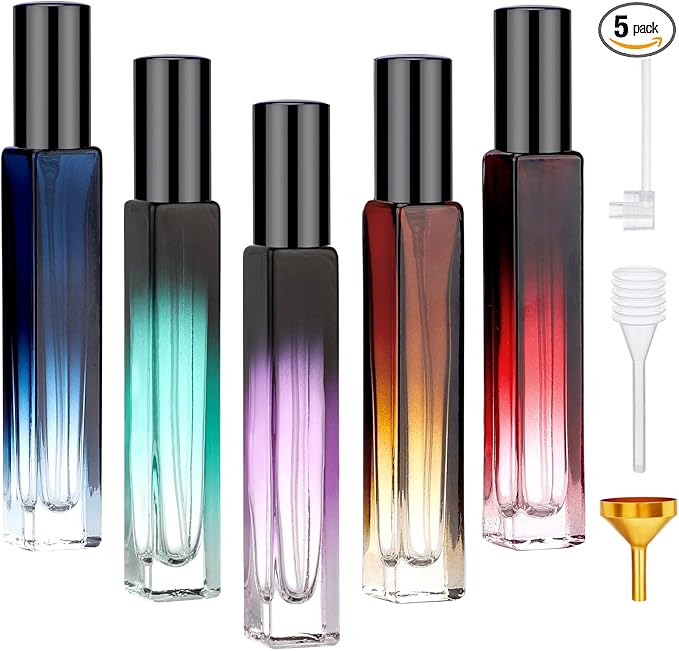 Segbeauty 0.34oz Empty Perfume Bottle, 5 Pack Glass Spray Bottles Travel Perfume Atomizer Sprayer Refillable Atomizer, Travel Size Spray Bottle, 10ml Portable Cologne Dispenser with Refill Tool Kit