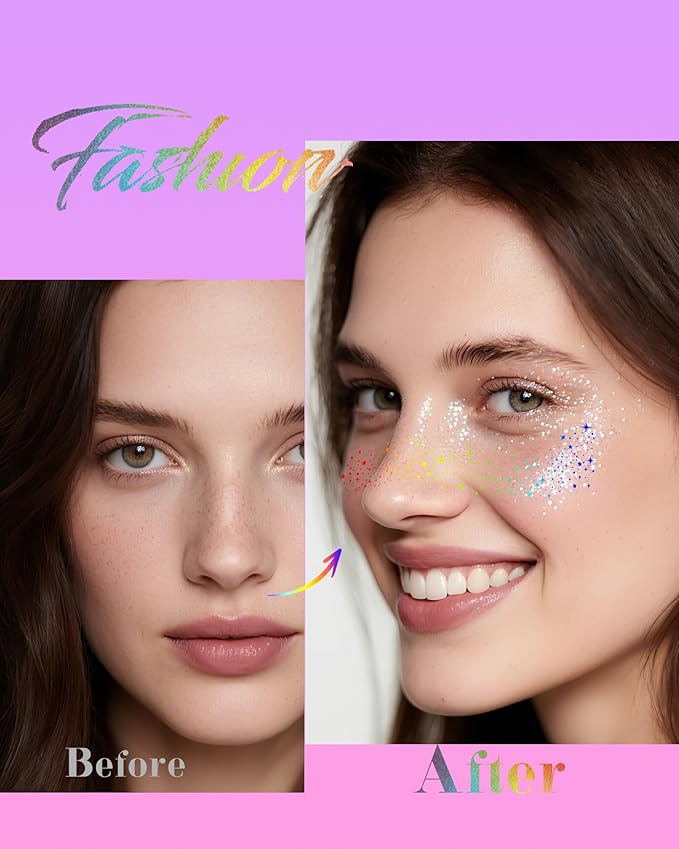 Glitter Freckles, Holographic Multichrome Freckles Temporary Face Tattoos, Body Face Glitter for Women Girls, Country Concerts Singer Festival Rave Accessories (iridescent - 10 pcs)