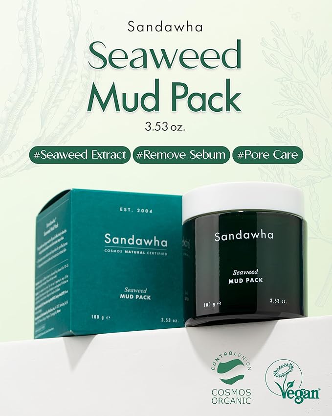 SKINCURE Vegan Seaweed Mud Mask, Korean skincare Blackhead Remover Clay Mask for Pore Cleansing with Kaolin & Bentonite, Oil Control & Gentle Exfoliation, 3.5oz