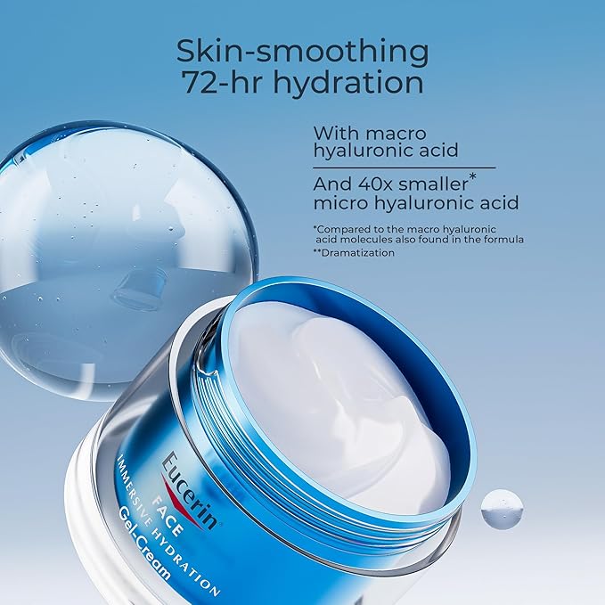 Eucerin Face Immersive Hydration Gel Cream with Hyaluronic Acid, Ultra-Lightweight Face Moisturizer Smooths Fine Lines and Wrinkles, 1.7 Oz Jar