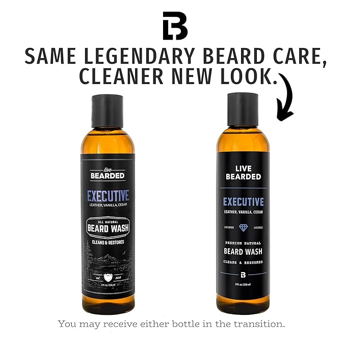 Live Bearded Beard Wash, 8 fl oz - Water-Based Face Cleanser with All-Natural Ingredients for a Gentle, Deep Clean - Made in the USA | Executive Scent - Cedar, Vanilla