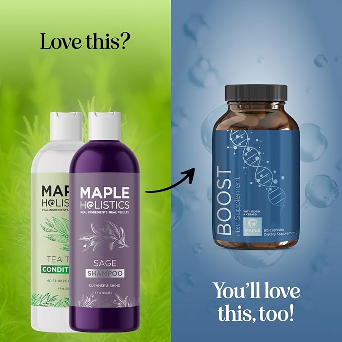 Sulfate Free Shampoo and Conditioner Set - Tea Tree Sage and Rosemary Shampoo and Conditioner for Dry Flaky Scalp Care - Deep Cleansing Color Safe Shampoo and Conditioner for Damaged Dry Hair Care