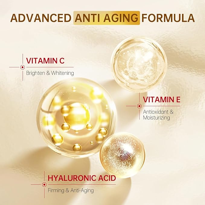 Vitamin C Face Serum with Vitamin C, Hyaluronic Acid, Vitamin E, Serum for Dullness, Balanced Complexion, Eye Area, Fine Lines & Wrinkles, 60ml/2.02oz