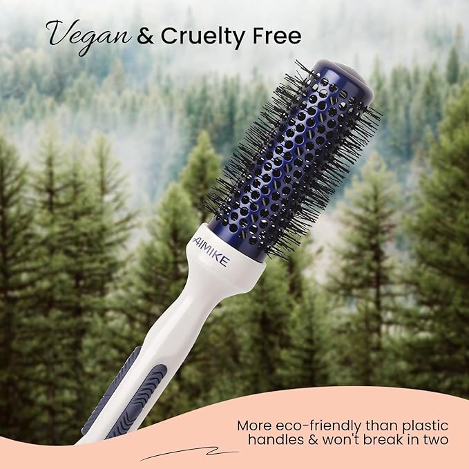 AIMIKE Nano Ionic Tech Small Round Brush, Ceramic Round Brush for Blow Drying, Styling and Boost Volume, Natural Wood Round Hair Brush, One Piece Design - 1.4 Inch/35mm