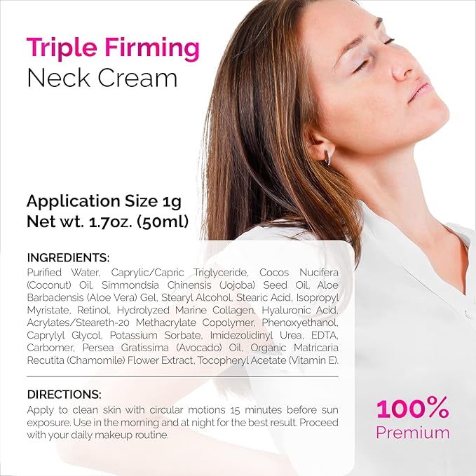 ACTIVSCIENCE Neck Firming Cream - Natural Anti-Aging Facial Moisturizer with Retinol Collagen & Hyaluronic Acid - Day & Night Anti-Wrinkle Cream - Firming, Hydrating Face Cream