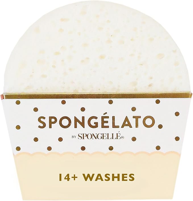 Spongelato Loofah Exfoliating Body Scrubber by Spongelle | Infused with Body Wash | Bath & Shower Loofah for Women | 14+ uses | Fior de Latte (Vanilla) Gelato Inspired