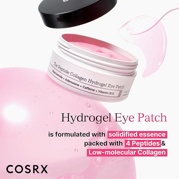 COSRX Under Eye Mask, Peptide Collagen Hydrogel Eye Patch for Puffy Eyes and Dark Circles, 60 Under Eye Patches, Korean Skin Care