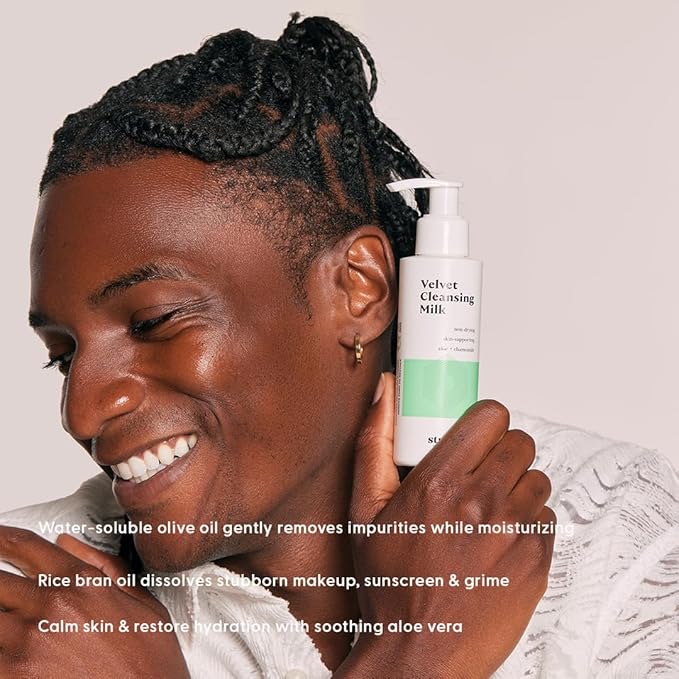 Stratia Velvet Cleansing Milk - Gentle Cream Face Cleanser, Moisturizing & Non-Foaming with Chamomile, Olive Oil & Aloe Vera, 4 Fl Oz