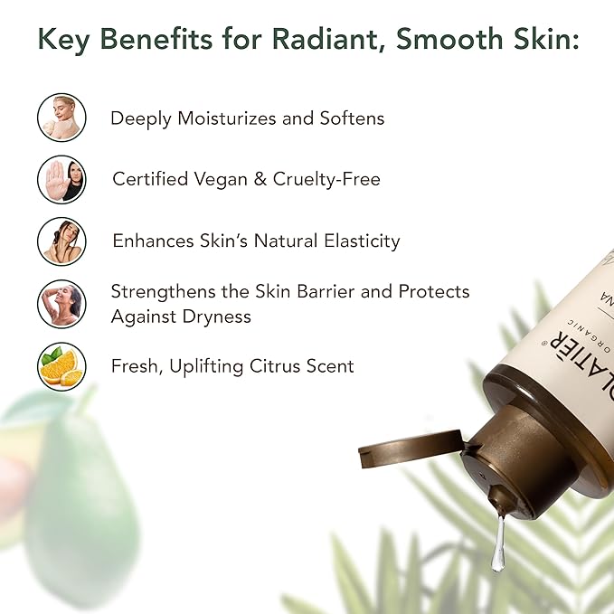 ECOLATIÈR Shower Oil – Organic Argan, Coconut, or Avocado Oil Options – Moisturizing & Nourishing Body Wash for Women, 95.5% Natural, Vegan, for Sensitive Skin - 8.5 Fl Oz (Avocado oil)