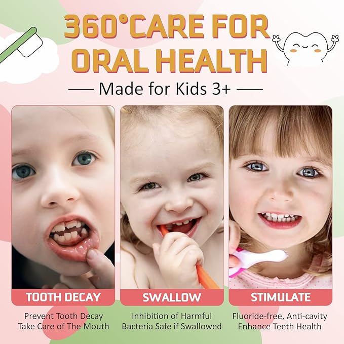 Foam Toothpaste Kids 2PCS, Toddler Toothpaste Cavity Protection, Clean and Whitening, 360ºCare, Portable, Kids Foam Toothpaste with Fluoride for Electric U-Shape Toothbrushes(Strawberry & Watermelon)