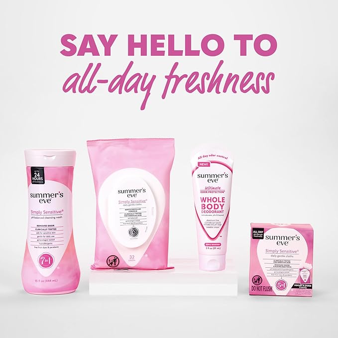 Summer's Eve, Whole Body Deodorant for Women, Ultimate Odor Control, Aluminum Free Deodorant, Simply Sensitive, 3 Fl Oz