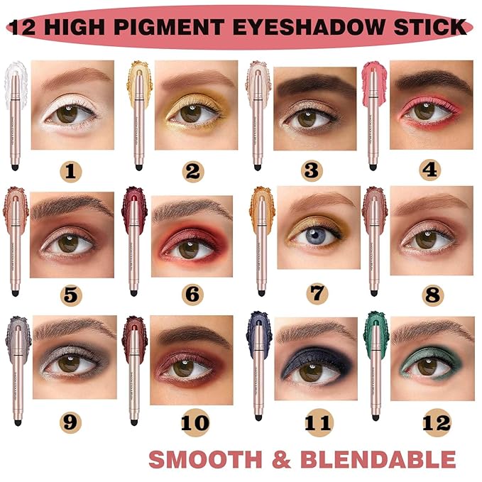 Red Matte Eyeshadow Stick, Smooth Cream Shimmer Single Eyeshadow Pencil High Pigment Long Lasting Waterproof Eye Shadow Pen, Hypoallergenic Eye Highlighter Stick Create Multi-Dimensional Eyes Look 04#