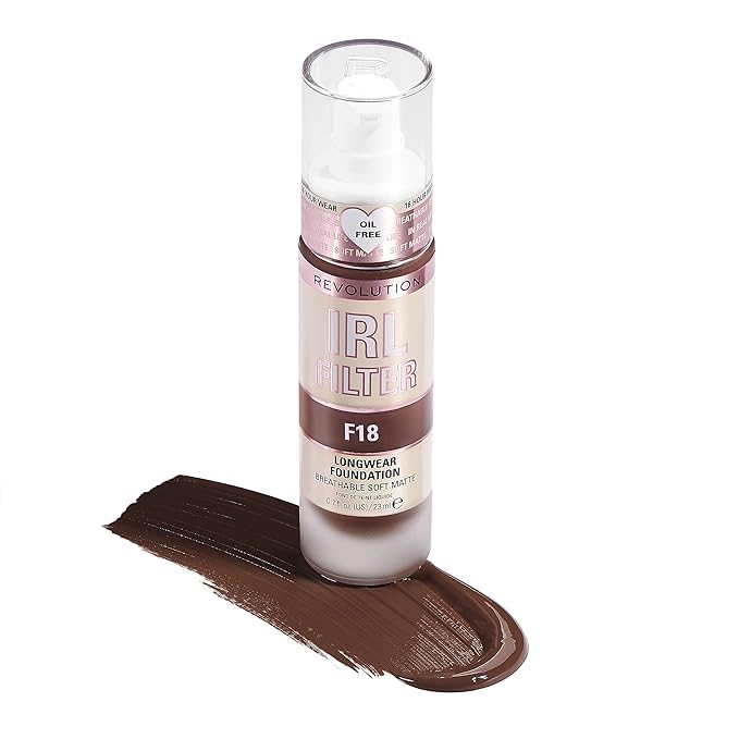 Revolution Beauty, IRL Filter Longwear Foundation, Soft & Breathable Formula, Medium to Full Coverage, Matte Finish, F18, 0.7 Fl. Oz