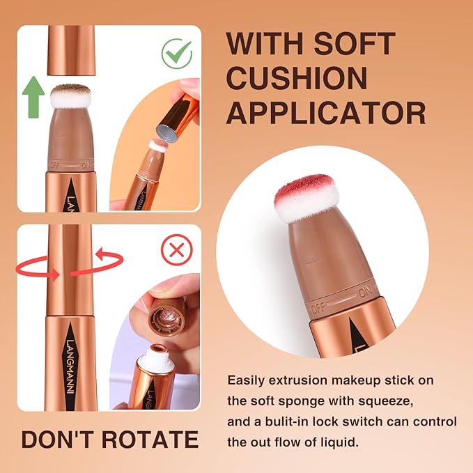 LANGMANNI Liquid Contour Beauty Wand, Face Concealer Contouring,Highlighter,Blusher Stick with Big Cushion Applicator.Cream Contour Stick For Finish Face Contour Makeup. (#04 Blush Pen)