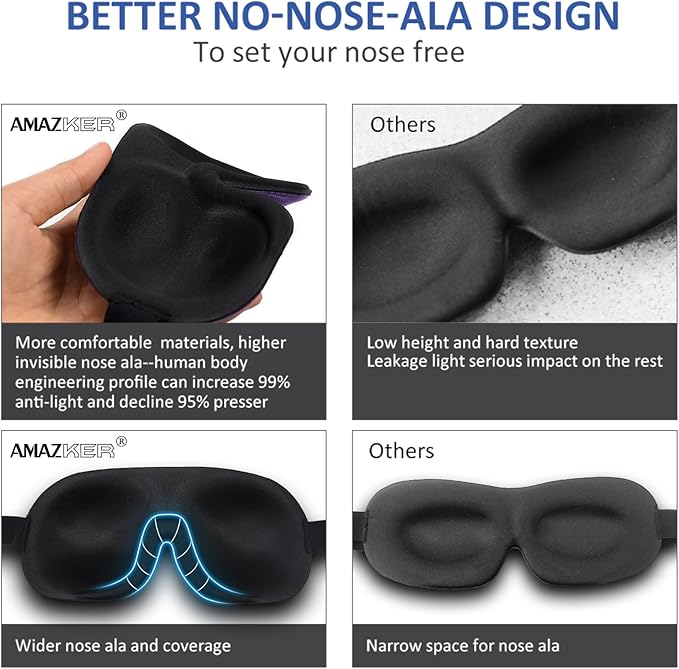 Sleep Mask Invisible Alar Deep Orbit 3D Eye Mask Ultra Lightweight & Comfortable Sleeping Mask for Travel, Nap, Shift Works,XL Purple