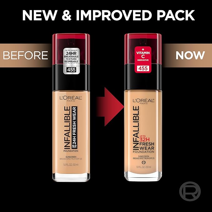L'Oreal Paris Makeup Infallible Up to 32 Hour Fresh Wear Lightweight Foundation, 490 Golden Amber, 1 Fl Oz, Packaging May Vary